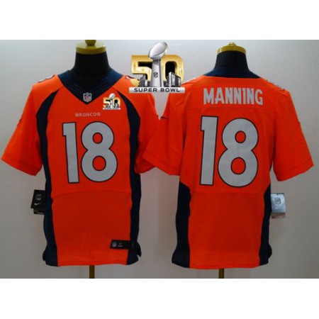 Nike Broncos #18 Peyton Manning Orange Team Color Super Bowl 50 Men's Stitched NFL New Elite Jersey