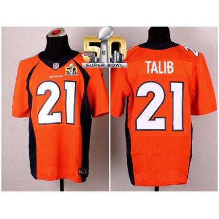 Nike Broncos #21 Aqib Talib Orange Team Color Super Bowl 50 Men's Stitched NFL New Elite Jersey