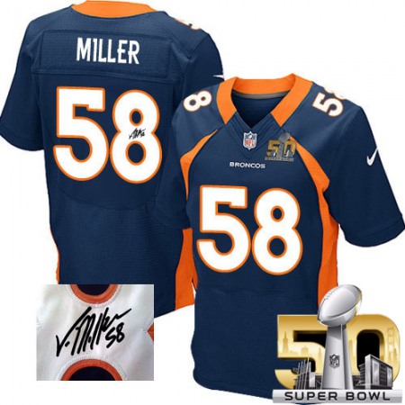 Nike Broncos #58 Von Miller Navy Blue Alternate Super Bowl 50 Men's Stitched NFL Elite Autographed Jersey