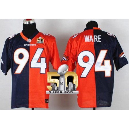 Nike Broncos #94 DeMarcus Ware Orange/Navy Blue Super Bowl 50 Men's Stitched NFL Elite Split Jersey