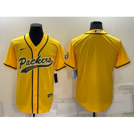 Men's Green Bay Packers Blank Yellow Cool Base Stitched Baseball Jersey