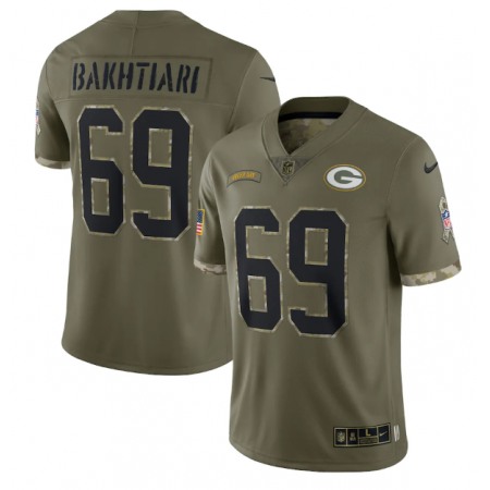 Men's Green Bay Packers #69 David Bakhtiari Olive 2022 Salute To Service Limited Stitched Jersey