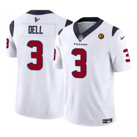 Men's Houston Texans #3 Tank Dell White 2023 F.U.S.E. With John Madden Patch Vapor Limited Stitched Football Jersey