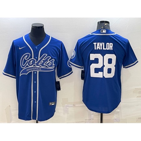 Men's Indianapolis Colts #28 Jonathan Taylor Royal Cool Base Stitched Baseball Jersey