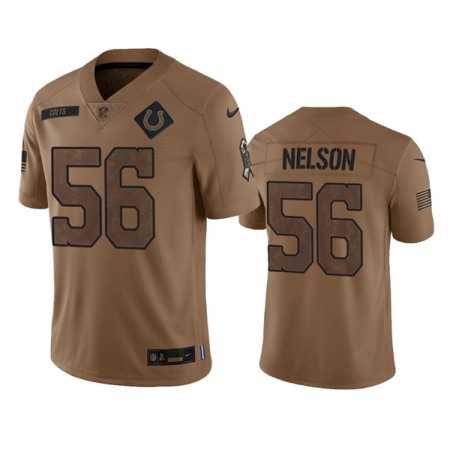 Men's Indianapolis Colts #56 Quenton Nelson 2023 Brown Salute To Sertvice Stitched Football Jersey
