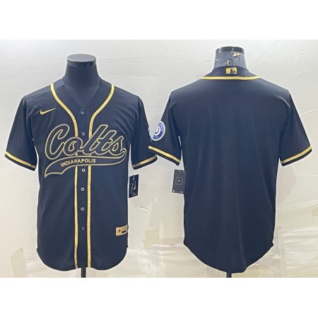 Men's Indianapolis Colts Blank Black Gold With Patch Cool Base Stitched Baseball Jersey