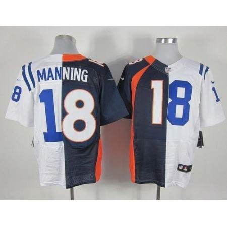 Nike Colts #18 Peyton Manning Navy Blue/White Men's Stitched NFL Elite Split Broncos Jersey