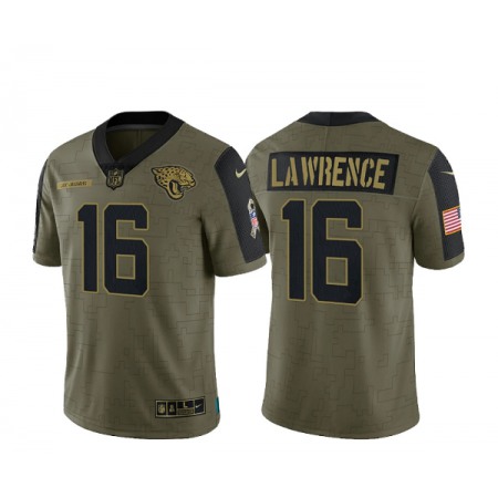 Men's Jacksonville Jaguars #16 Trevor Lawrence 2021 Olive Salute To Service Limited Stitched Jersey