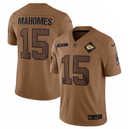 Men's Kansas City Chiefs #15 Patrick Mahomes 2023 Brown Salute To Service Limited Stitched Jersey