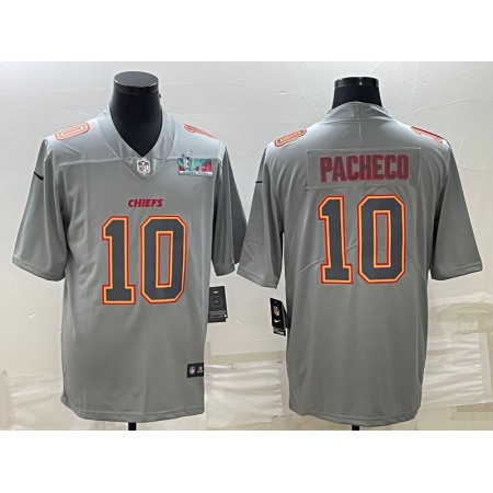 Men's Kansas City Chiefs #10 Isiah Pacheco Gray Super Bowl LVII Patch Atmosphere Fashion Stitched Jersey