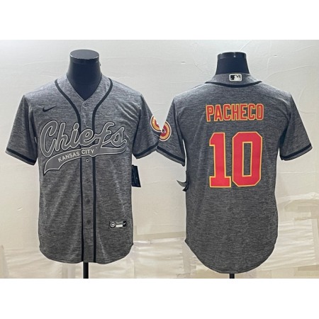 Men's Kansas City Chiefs #10 Isiah Pacheco Grey With Patch Cool Base Stitched Baseball Jersey