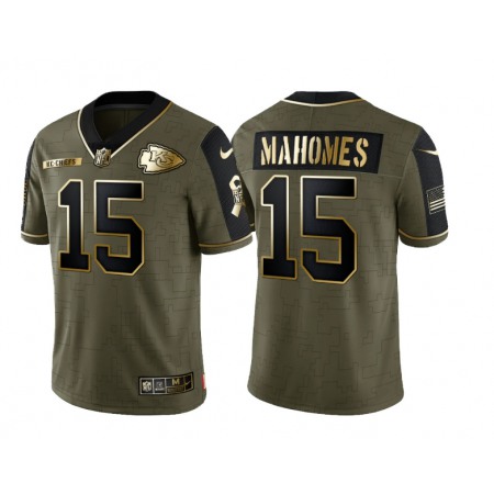 Men's Kansas City Chiefs #15 Patrick Mahomes 2021 Olive Salute To Service Golden Limited Stitched Jersey