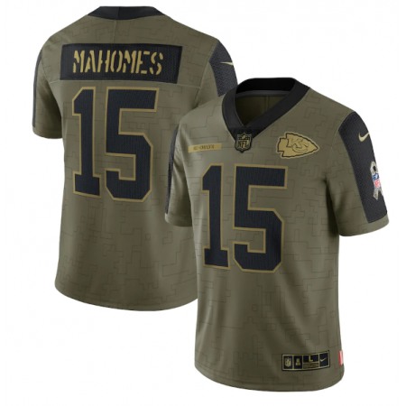 Men's Kansas City Chiefs #15 Patrick Mahomes 2021 Olive Salute To Service Limited Stitched Jersey