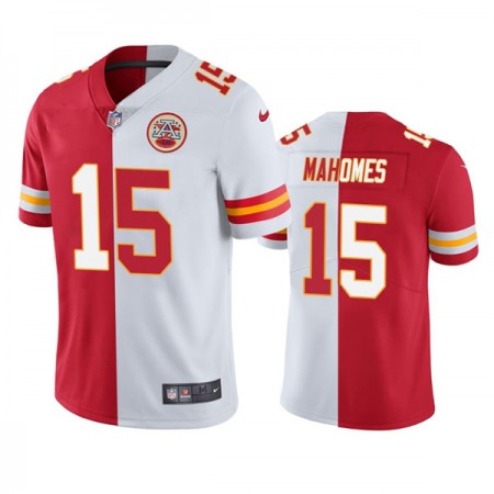 Men's Kansas City Chiefs #15 Patrick Mahomes Red/White Split Vapor Limited Stitched Jersey