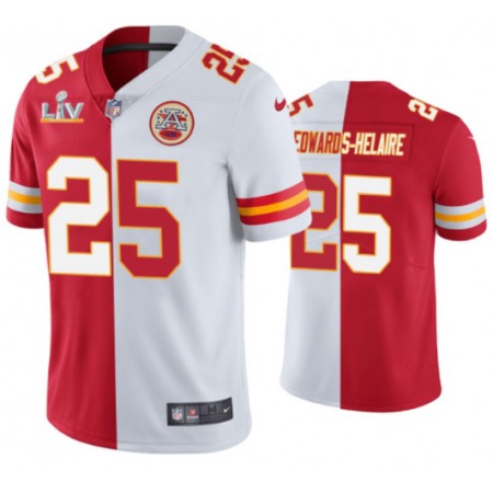 Men's Kansas City Chiefs #25 Clyde Edwards-Helaire Red/White 2021 Super Bowl LV Vapor Limited Stitched NFL Jersey