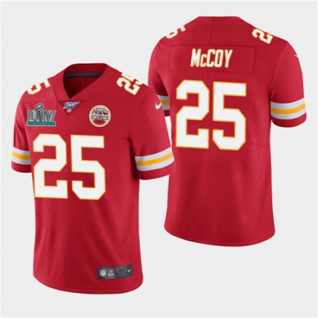 Men's Kansas City Chiefs #25 LeSean McCoy Red Super Bowl LIV With 100th Season Patch Vapor Untouchable Limited Stitched NFL Jersey