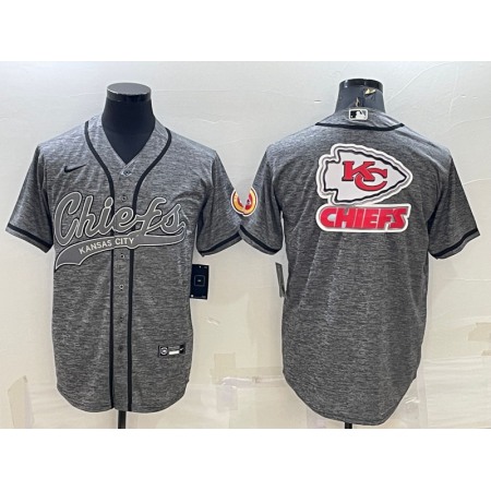 Men's Kansas City Chiefs Grey Team Big Logo With Patch Cool Base Stitched Baseball Jersey