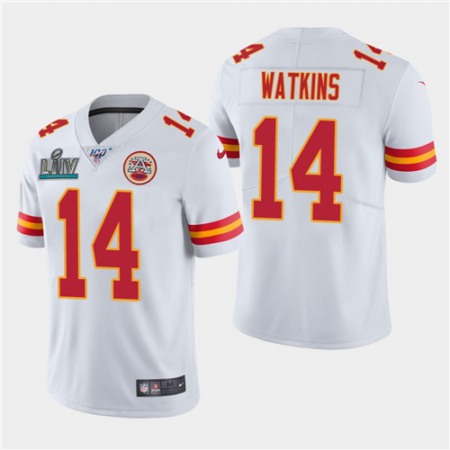 Men's Kansas City Chiefs #14 Sammy Watkins White Super Bowl LIV With 100th Season Patch Vapor Untouchable Limited Stitched NFL Jersey