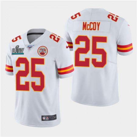 Men's Kansas City Chiefs #25 LeSean McCoy White Super Bowl LIV With 100th Season Patch Vapor Untouchable Limited Stitched NFL Jersey