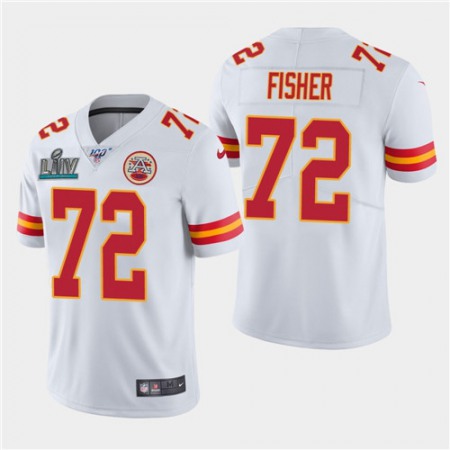 Men's Kansas City Chiefs #72 Eric Fisher White Super Bowl LIV With 100th Season Patch Vapor Untouchable Limited Stitched NFL Jersey