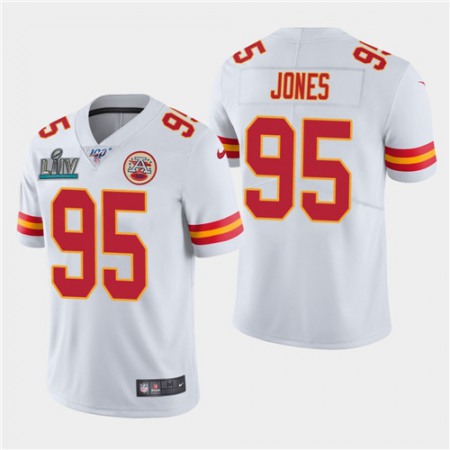 Men's Kansas City Chiefs #95 Chris Jones White Super Bowl LIV With 100th Season Patch Vapor Untouchable Limited Stitched NFL Jersey
