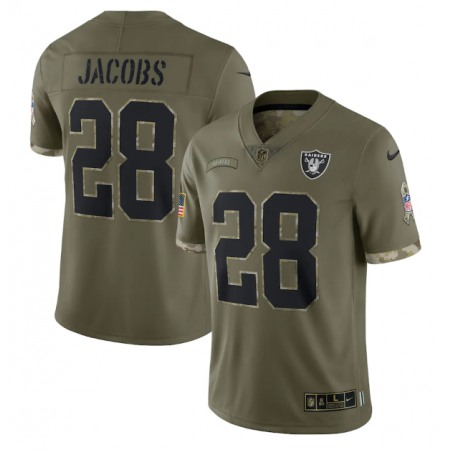 Men's Las Vegas Raiders #28 Josh Jacobs Olive 2022 Salute To Service Limited Stitched Jersey