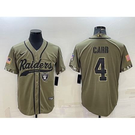 Men's Las Vegas Raiders #4 Derek Carr 2022 Olive Salute to Service Cool Base Stitched Baseball Jersey