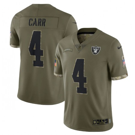Men's Las Vegas Raiders #4 Derek Carr Olive 2022 Salute To Service Limited Stitched Jersey