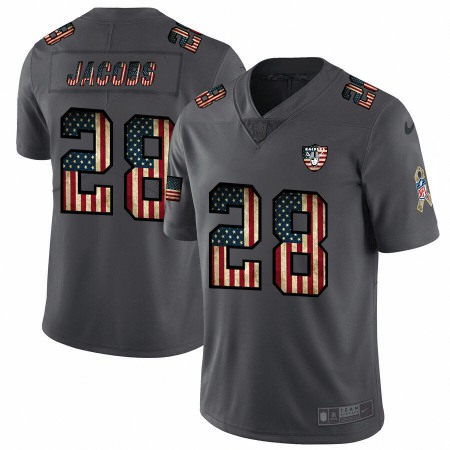 Men's Oakland Raiders #28 Josh Jacobs Grey 2019 Salute To Service USA Flag Fashion Limited Stitched NFL Jersey