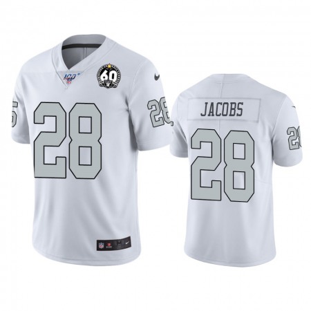 Men's Oakland Raiders #28 Josh Jacobs White 100th Season With 60 Patch Color Rush Limited Stitched NFL Jersey