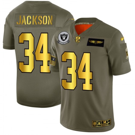 Men's Oakland Raiders #34 Bo Jackson 2019 Olive/Gold Salute To Service Limited Stitched NFL Jersey