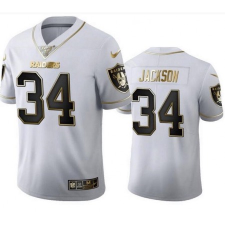 Men's Las Vegas Raiders #34 Bo Jackson White Golden Editon Limited Stitched Jersey