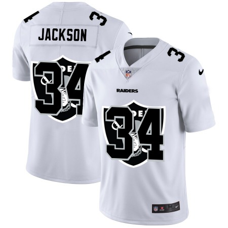 Men's Las Vegas Raiders #34 Bo Jackson White Shadow Logo Limited Stitched Jersey