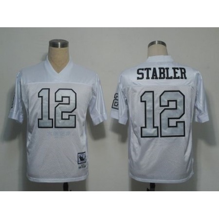 Mitchell and Ness Raiders #12 Kenny Stabler White Silver No. Stitched NFL Jersey