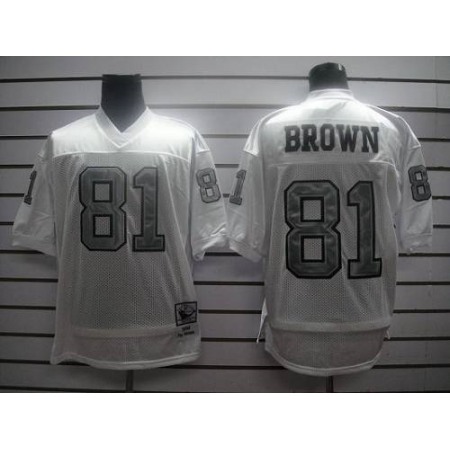 Mitchell and Ness Raiders #81 T.Brown White Silver No. Stitched NFL Jersey