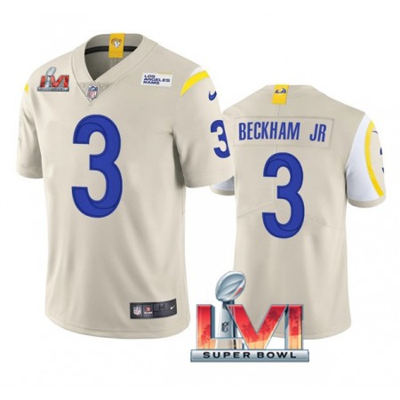 Men's Los Angeles Rams #3 Odell Beckham Jr. 2022 Bone Super Bowl LVI Vapor Limited Stitched Jersey