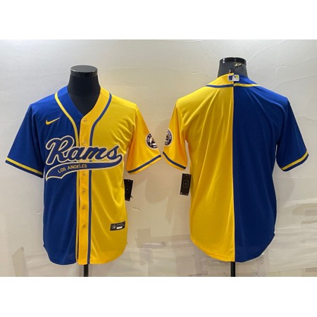 Men's Los Angeles Rams Blank Royal/Yellow Split With Patch Cool Base Stitched Baseball Jersey