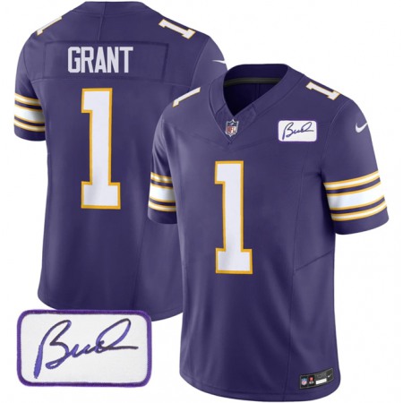 Men's Minnesota Vikings #1 Bud Grant Purple 2023 F.U.S.E. Bud Grant patch Vapor Limited Stitched Jersey