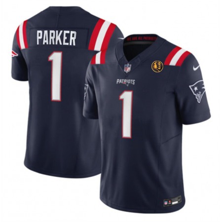 Men's New England Patriots #1 DeVante Parker Navy 2023 F.U.S.E. With John Madden Patch Vapor Limited Stitched Football Jersey