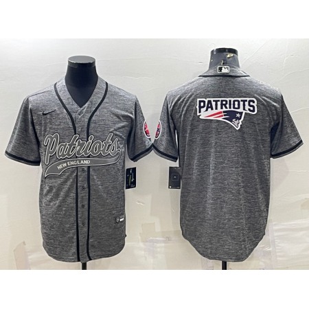 Men's New England Patriots Grey Team Big Logo With Patch Cool Base Stitched Baseball Jersey
