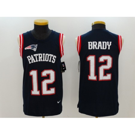 Men's Nike New England Patriots #12 Tom Brady Navy Blue Team Color Stitched NFL Limited Rush Tank Top Jersey
