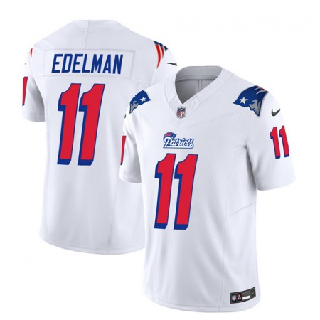 Men's New England Patriots #11 Julian Edelman White 2023 F.U.S.E. Throwback Limited Stitched Football Jersey