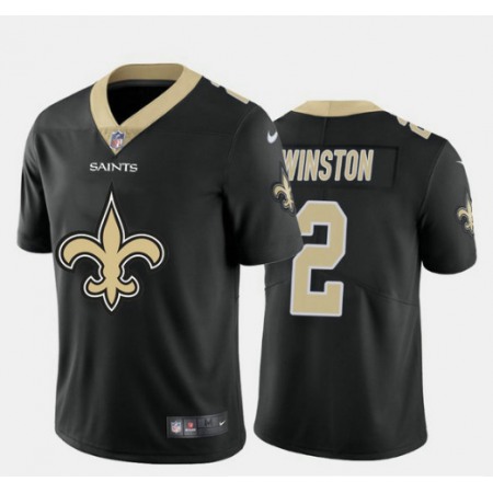 Men's New Orleans Saints #2 Jameis Winston Black 2020 Team Big Logo Limited Stitched Jersey