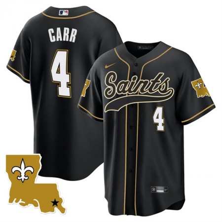 Men's New Orleans Saints #4 Derek Carr Black 1987 Legacy Cool Base Stitched Baseball Jersey