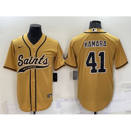 Men's New Orleans Saints #41 Alvin Kamara Gold Cool Base Stitched Baseball Jersey