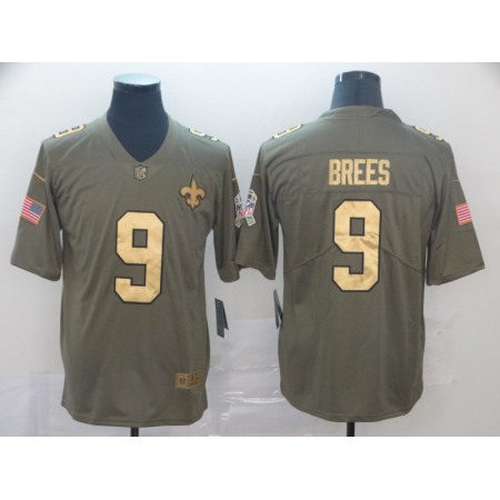 Men's New Orleans Saints #9 Drew Brees Camo Salute To Service Stitched NFL Gold Jersey