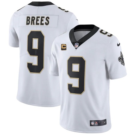 Men's New Orleans Saints #9 Drew Brees White With C Patch Stitched NFL Jersey
