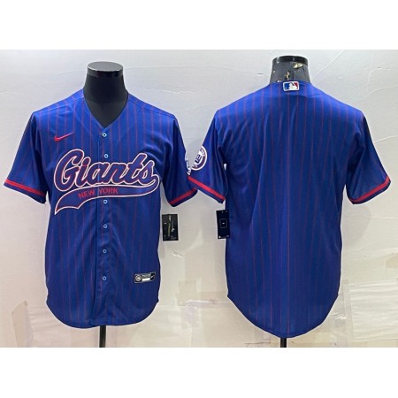 Men's New York Giants Blue With Patch Cool Base Stitched Baseball Jersey