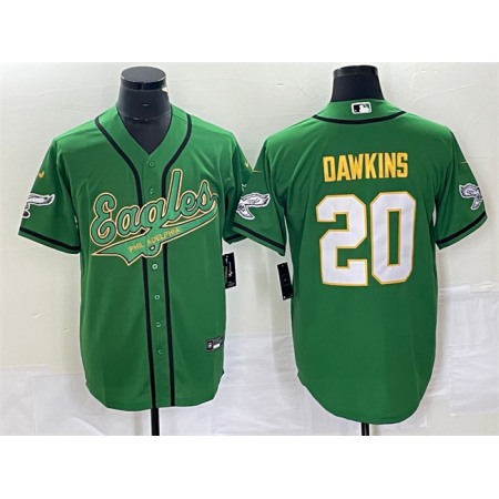 Men's Philadelphia Eagles #20 Brian Dawkins Green Gold Cool Base Stitched Baseball Jersey