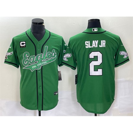 Men's Philadelphia Eagles #2 Darius Slay JR Green With 3-star C Patch Cool Base Stitched Baseball Jersey